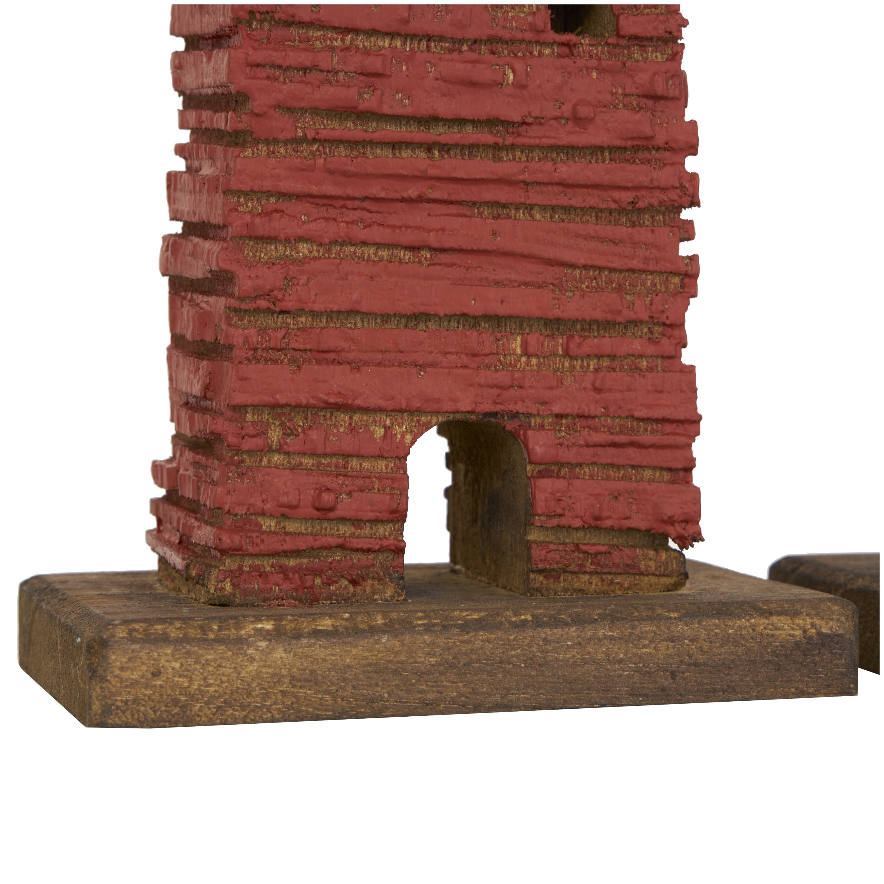 5"W, 10"H Red Wood Distressed Light House Sculpture with Blue and Brown Accents, by DecMode (2 Count)