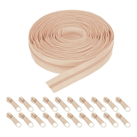 Uxcell 10 Yards 1" #3 Nylon Coil Zipper Sewing Tape with 20 Zip Slider, Beige