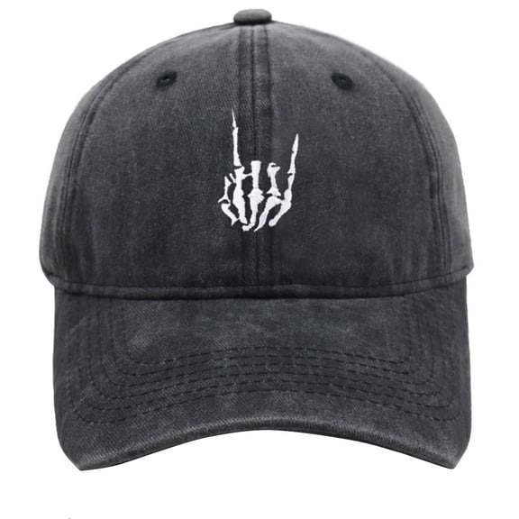 Luo Fashion Halloween Skeleton Rock Hand Embroidered Baseball Cap for Men Women, Vintage Washed Cotton Ball Cap, Halloween Cap for Adults Casual Outdoor Party Cos-tume Gorras Para Hombres
