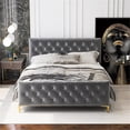 thumbnail image 2 of Bella Mid Century Modern Dark Gray Velvet Upholstered Queen Platform Bed, 2 of 6