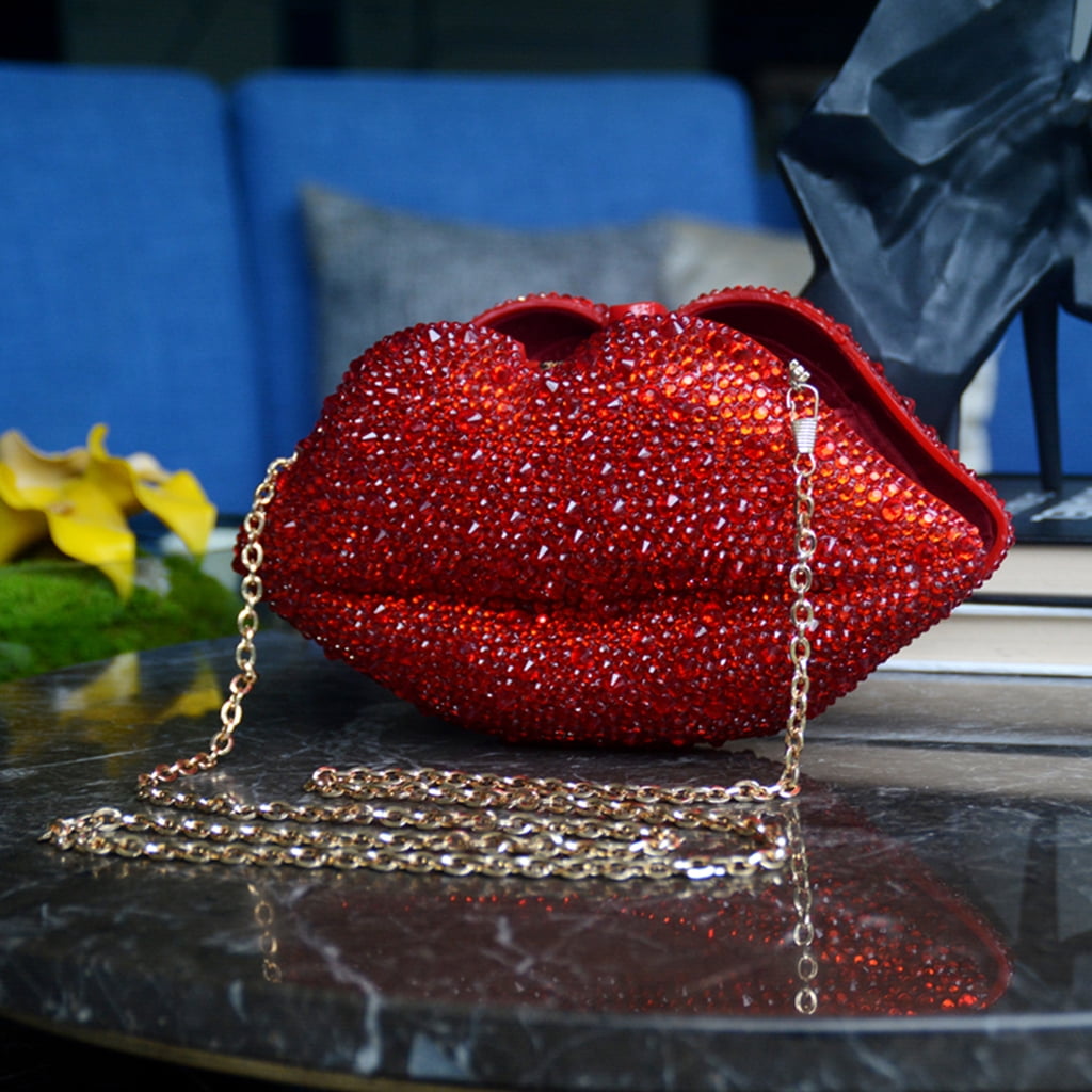 ZPAQI Women Leather Lips-shaped Evening Clutch Purses Crossbody Bags Banquet Handbag