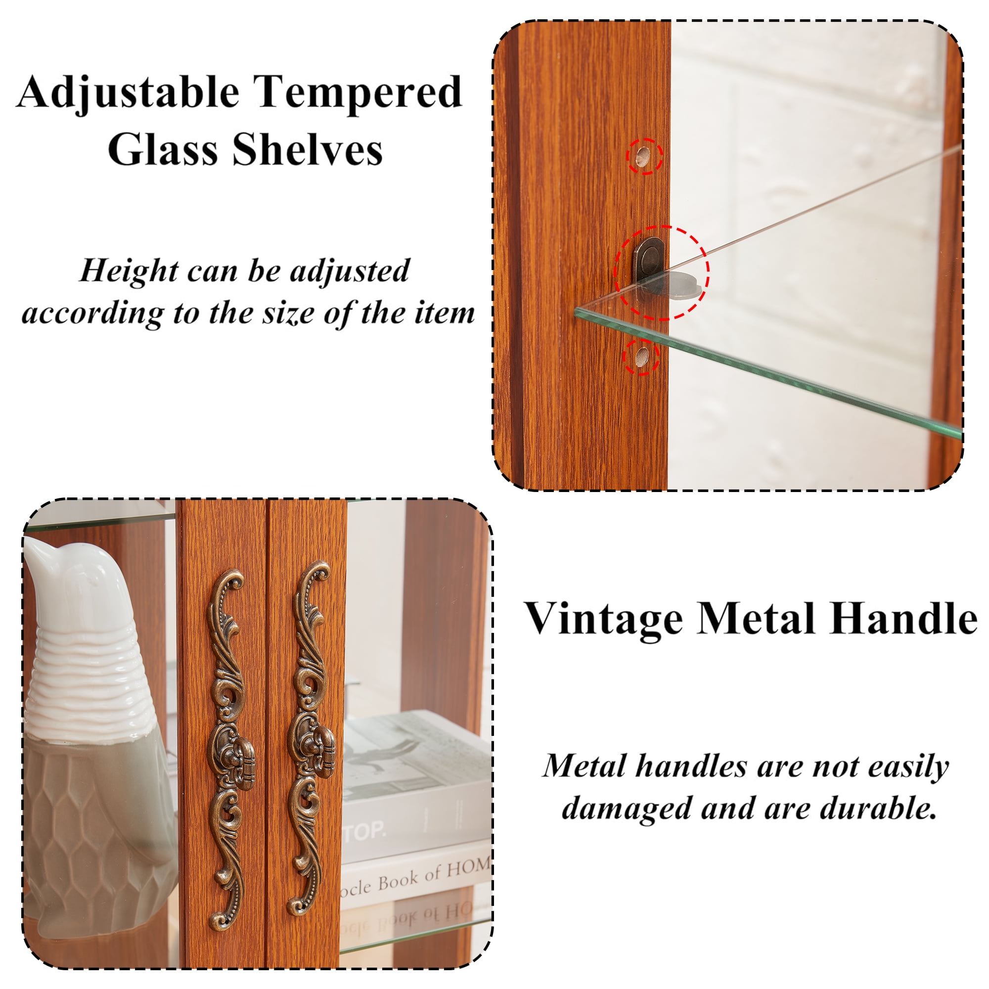 HIUU Glass Display Cabinet with Lights,Small Curio Cabinet with Glass Doors,China Cabinets,Lighted Curio Cabinets,Vitrinas Para Colecciones(Oak)