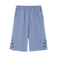 thumbnail image 4 of JJHGVB Cotton Linen Capris for Women Women Linen Shorts Beach Cropped Trousers Resort Wear for Women 2026 Dress Shorts for Women Cotton Linen Pants Below the Knee Pedal Pushers for Women Blue 1 L, 4 of 9