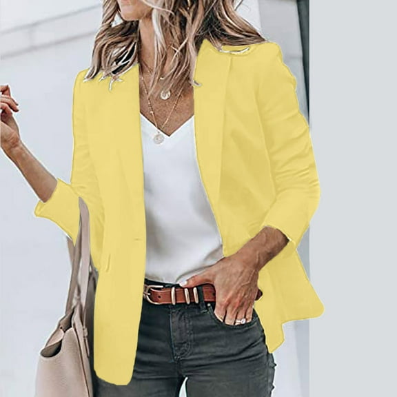 Vedolay Blazer Jackets Suit Jackets for Women Suits Fall Coats Plus Size Casual Long Sleeve Lightweight Jacket,Yellow M