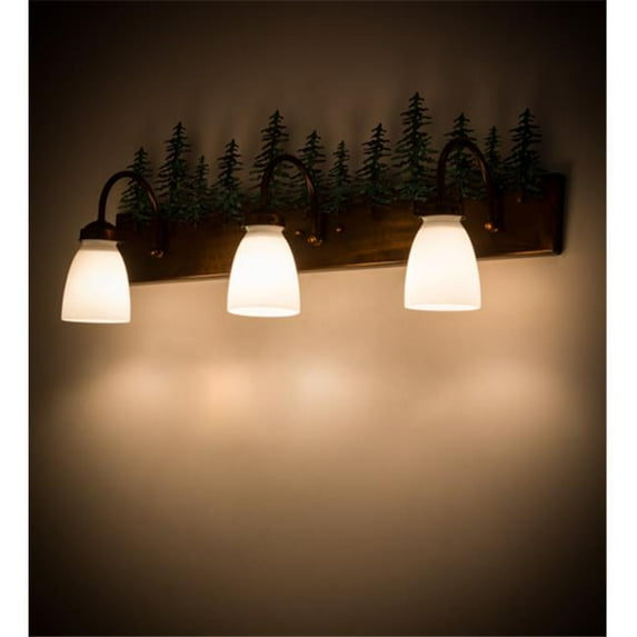 Meyda 180396 30 in. Tall Pines 3 Light Vanity, Vintage Copper & Green Trees