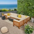 thumbnail image 3 of GDF Studio Krystin Outdoor U-Shaped Sectional Sofa Set with Fire Pit, Brown, 3 of 17