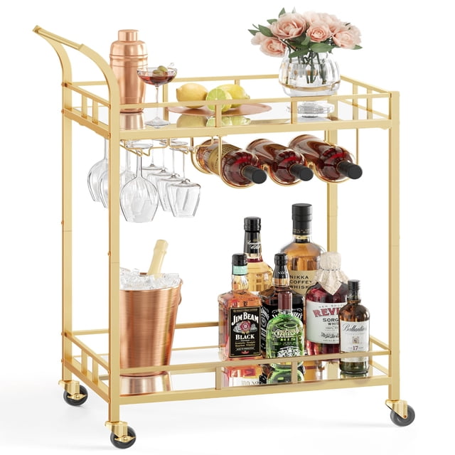 Carrito de bar VASAGLE Gold ULRC092A62 con 2 estantes con espejo