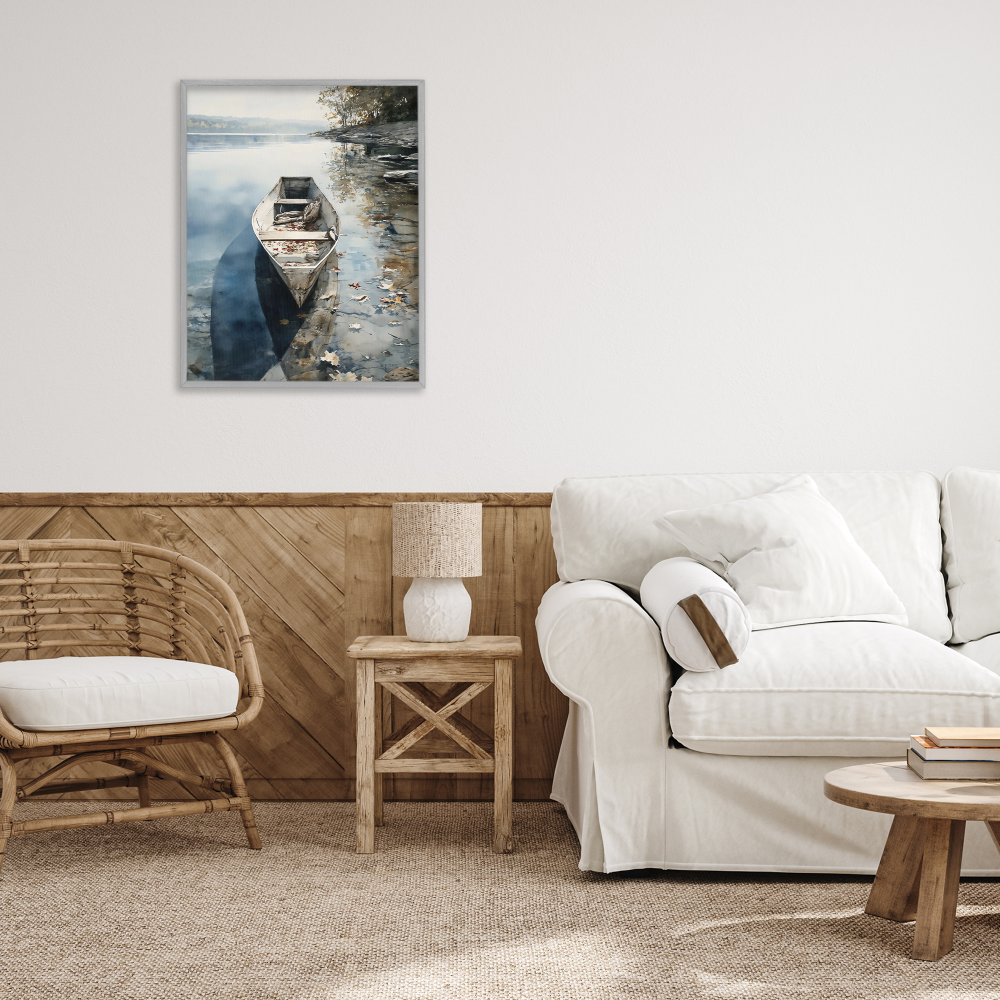 Stupell Industries Boat In The Fall Reflection Gray Framed Giclee Art, design by Franklyn Gregory