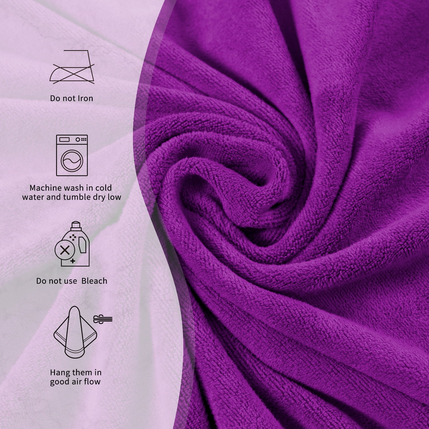 NC Microfiber Bath Towel Set of 6 - Soft Absorbent Hotel Bathroom Towels, Orange,Pink,Purple,Grey