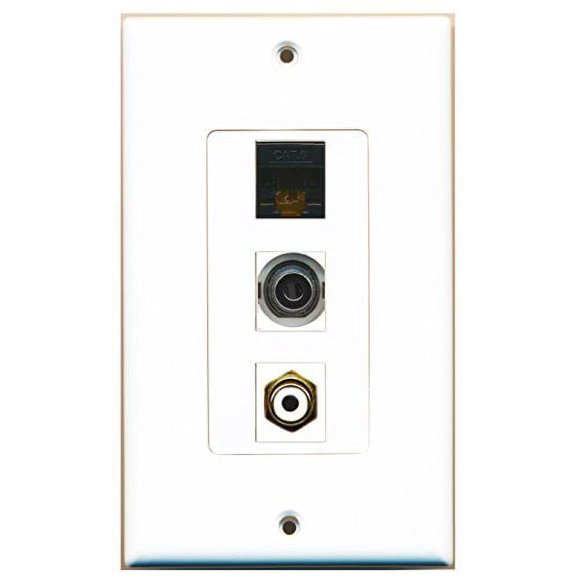 RiteAV - 1 Port RCA White and 1 Port 3.5mm and 1 Port Cat6 Ethernet Black Decorative Wall Plate Decorative
