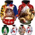 thumbnail image 2 of Sudadera con capucha navideña para hombre, con estampado 3D, informal, de gran tamaño, con estampado de gato y animales bonitos, ropa navideña divertida, 2 of 5