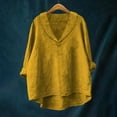 thumbnail image 2 of NAFUU Ladies Shirts Solid Color Long Sleeve Casual Linen Blend Loose Fit Round Neck Pullover Elegant Blouses For Women, 2 of 4