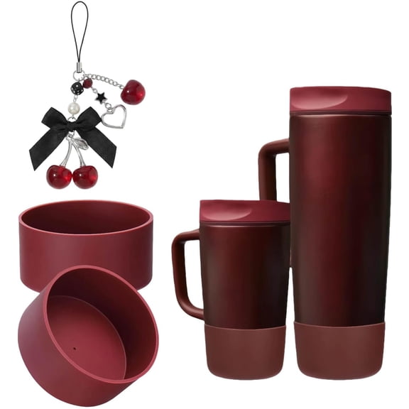 Black Cherry for Owala Water Bottle Charm & 2PCS Silicone Boot for Owala 20/24/30/32/40 oz, Perfect Water Bottles Accessories Set Pendant for Owala