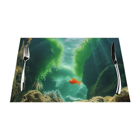 

Underwater cave view mat heat-resistant dining table mat washable PVC table mat woven vinyl kitchen table mat indoor anti slip and anti fouling dining mat