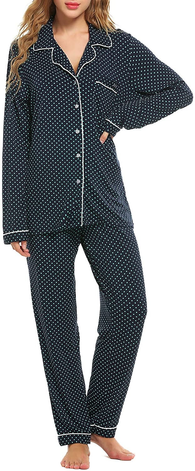 Ekouaer Sleepwear Womens Pajamas Set Long Sleeve Pjs Cotton Loungewear with Buttons XS-XXL