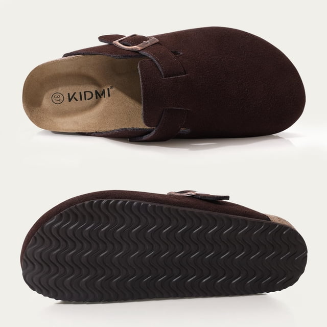 AComwarm Sabots en Daim pour Femmes avec Sangle Réglable Semelle en Liège Mules en Cuir Chaussons Unisexes Confortables Chaussures de Pommes de Terre
