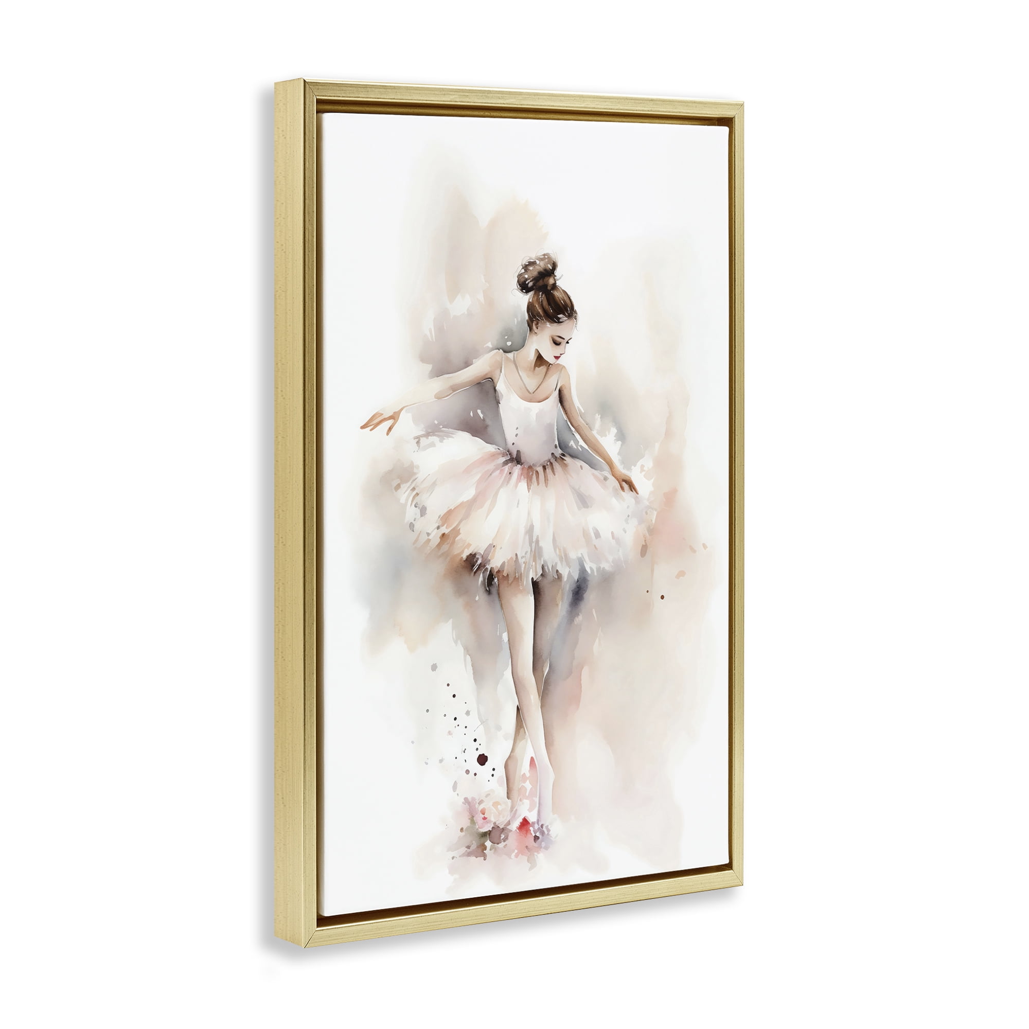 Stupell Industries Watercolor Dancer Pose Gold Framed Floater Canvas Wall Art, design by Creative Studio