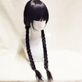 thumbnail image 3 of 2023 Wednesday Addams Cosplay Costume Set Girls Black Printed Dress Carnival Party Disguise, 3 of 3