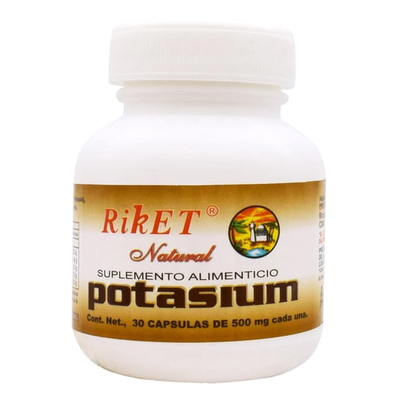 Potasio 30 cápsulas Riket Gluconato de Potasio Natural blanco