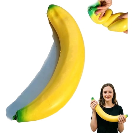 14-Inch Jumbo Banana Slow Rising Toys, Ultra-Soft Squeeze Banana for Stress Relief & Focus, Stretchy Sensory Fidget Stress Ball for Anxiety Management Solution
