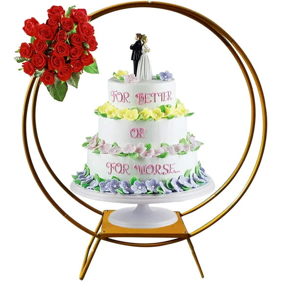 MONIPA Wedding Arch, Double Hoop Wedding Stand Round Wedding Cake Flower Holder Floral Hoop Display Arch Rack for Wedding Garden Decor Birthday Party Supplies Iron (Mode 2: 80cm Gold)