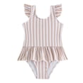 thumbnail image 5 of Girls Swim Dress Striped Ruffle One Piece Swimsuit Peplum Flutter Sleeve UPF 50+ Chlorine Resistant Khaki 4-7,Size 7 T, 5 of 9