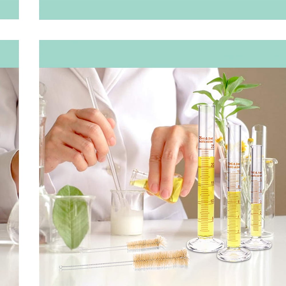 1set Glass Measuring Cups Graduated Tube Glass Dropper Transfer Graduated Pipettes and Length Chemistry Test Tube Bottle Wash Cleaning Brush Clear 30x21.5x5cm Glass