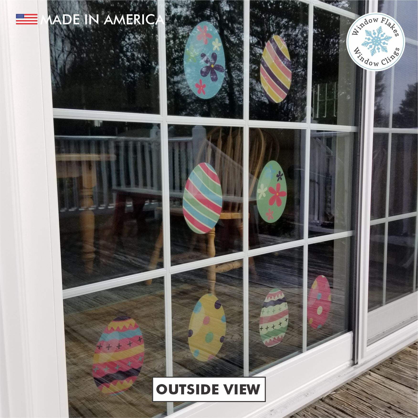 Window Flakes Double-Sided Boho Easter Egg Window Clings, Spring Floral Decals, 8x5, 8-Pack