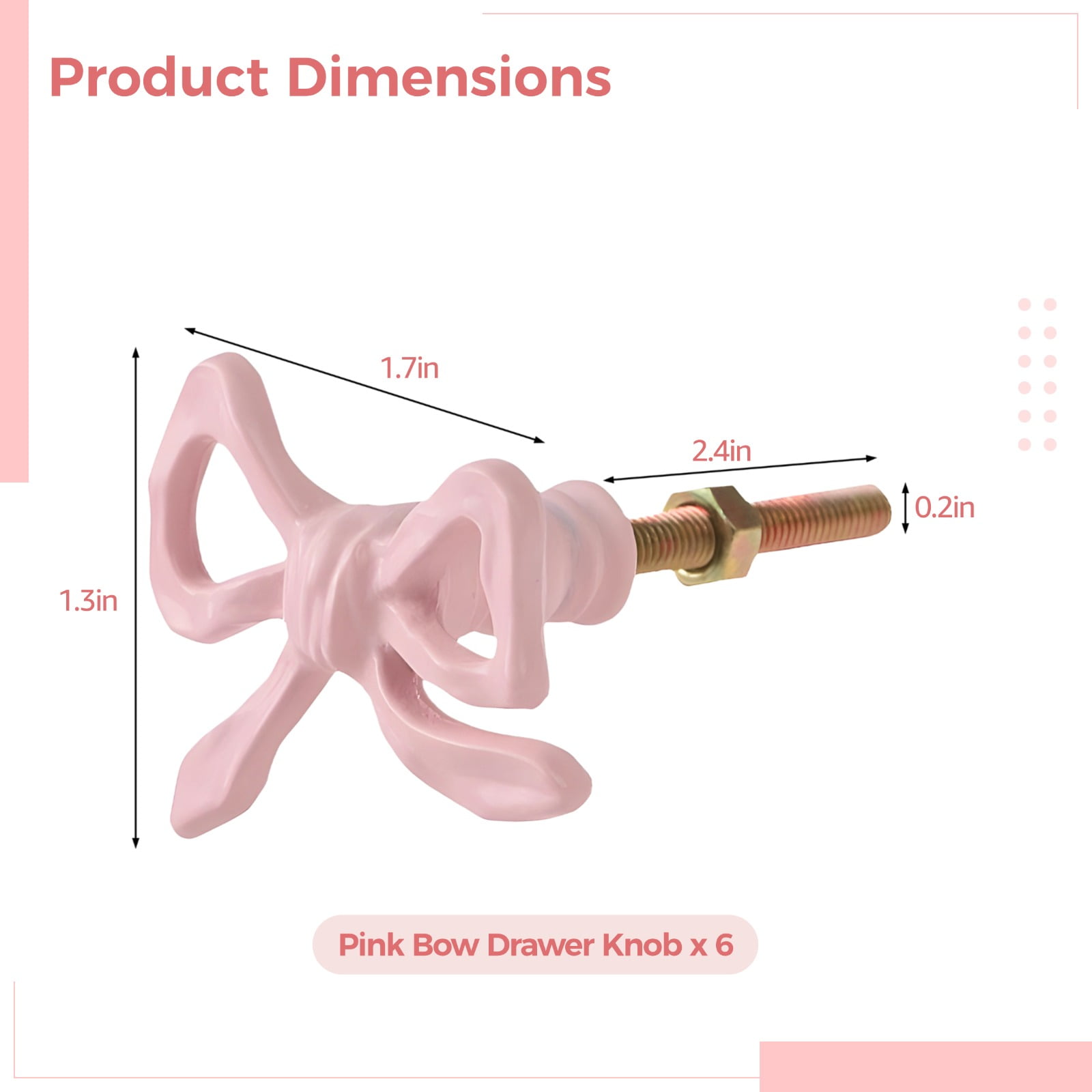 6 PCS Bow Dresser Knobs, Pink Drawer Knobs with Bow Design, Bow Drawer Pulls for Cabinets and Wardrobes, Elegant French Style, Easy Installation with Universal Screws