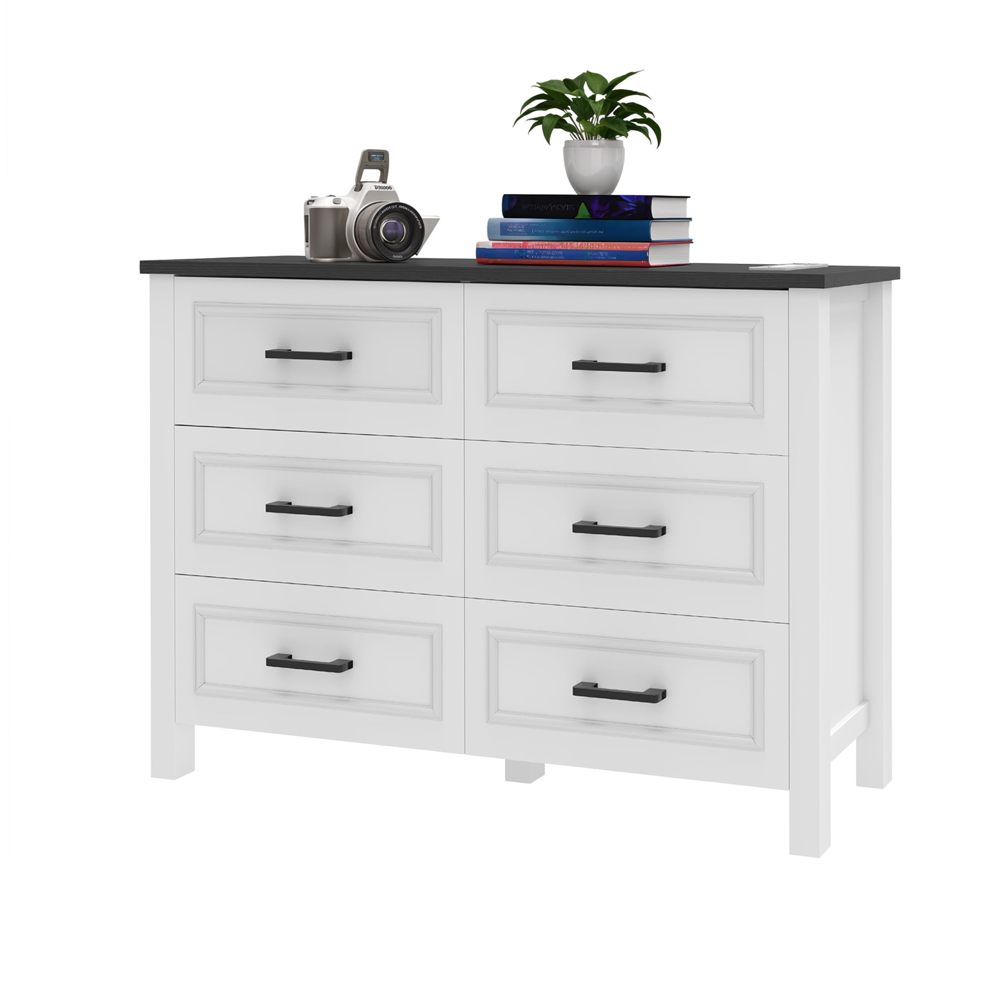 Uforic 6 Drawer Wooden Dresser & TV Stand with Built-in Power Outlet, Sturdy Storage Cabinet for , Living Room, Entryway White