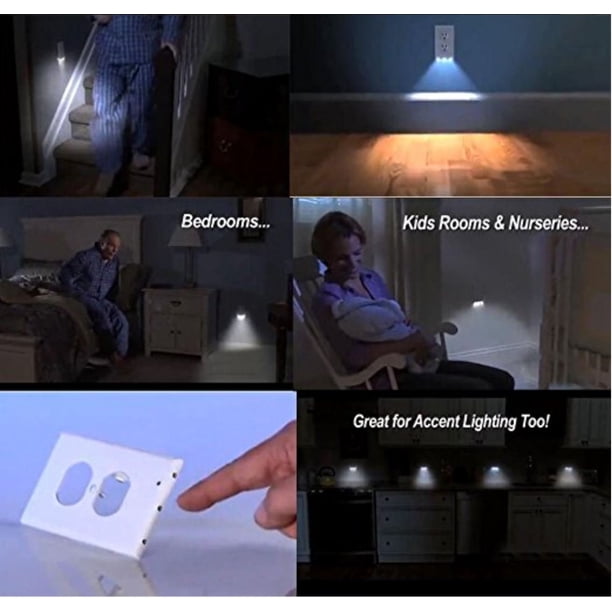 WTTUOAM 2-Pack Outlet Wall Plate With LED Night Light – White, ABS Material, Dusk-to-Dawn Sensor, Includes Screwdriver