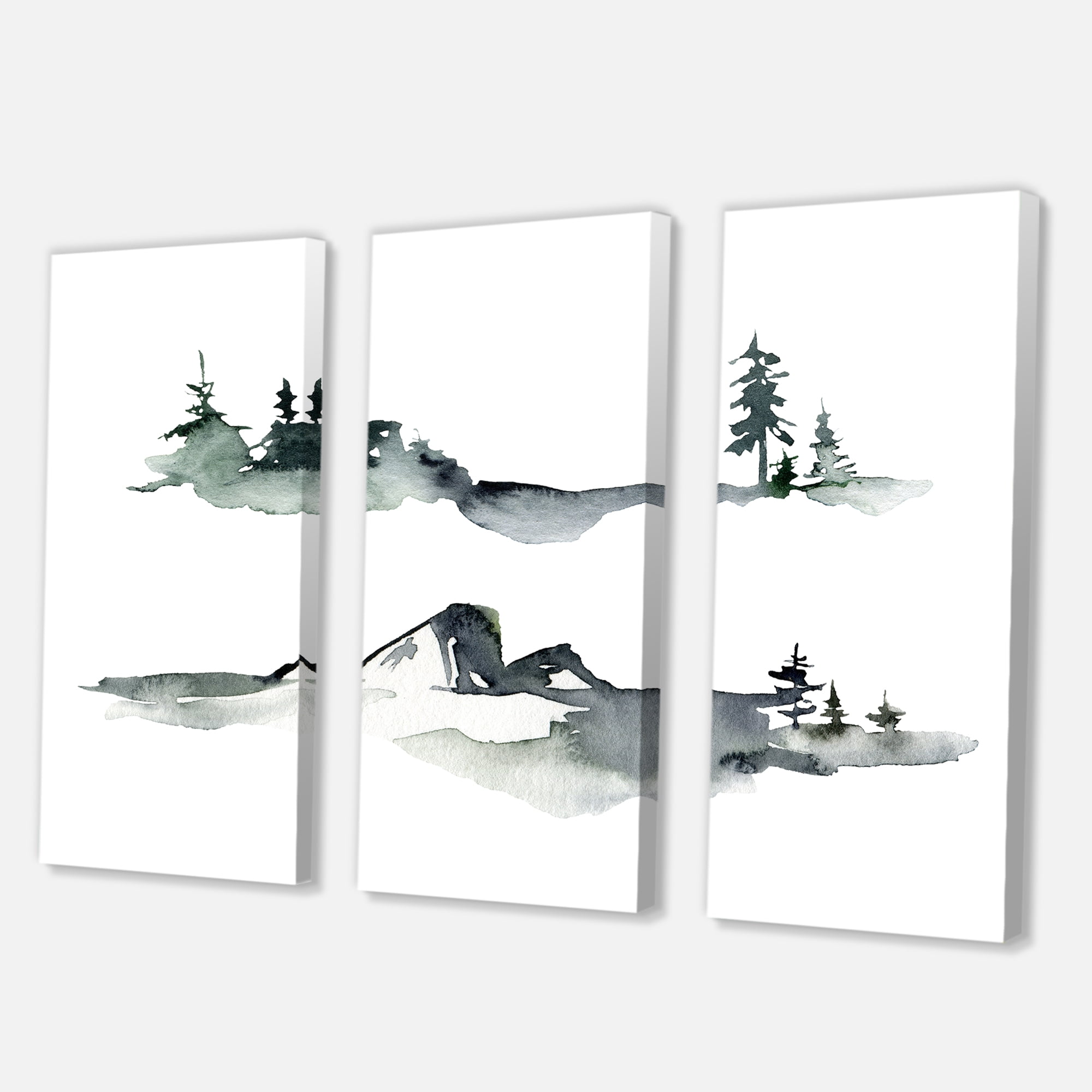 Designart ' Trees With Winter Dark Blue Mountain Landscape I ' Modern Canvas Wall Art Print