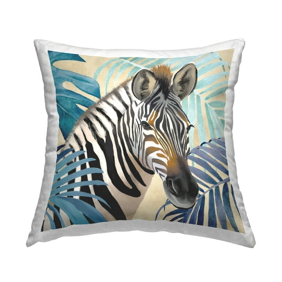 Stupell Industries Zebra & Tropical Leaves Decorative Printed Throw Pillow, 18 x 18