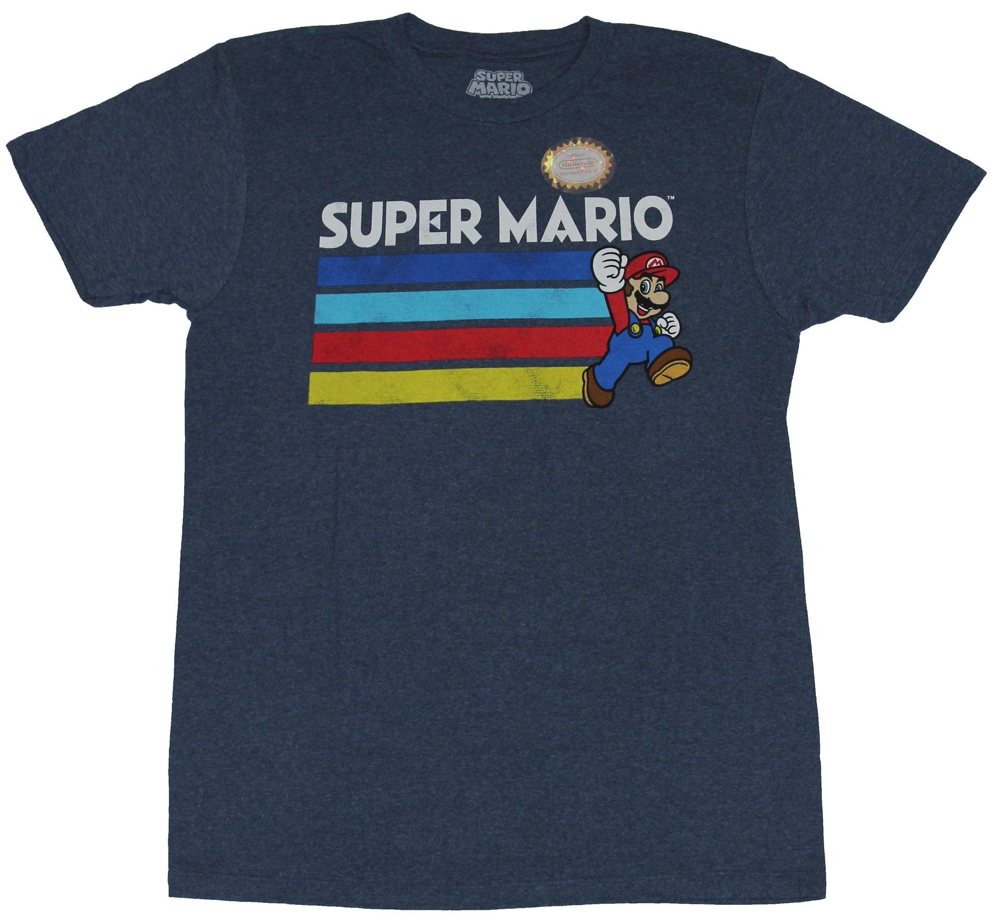 Super Mario Brothers Nintendo Mens TShirt Colorful Stripe Mario Run