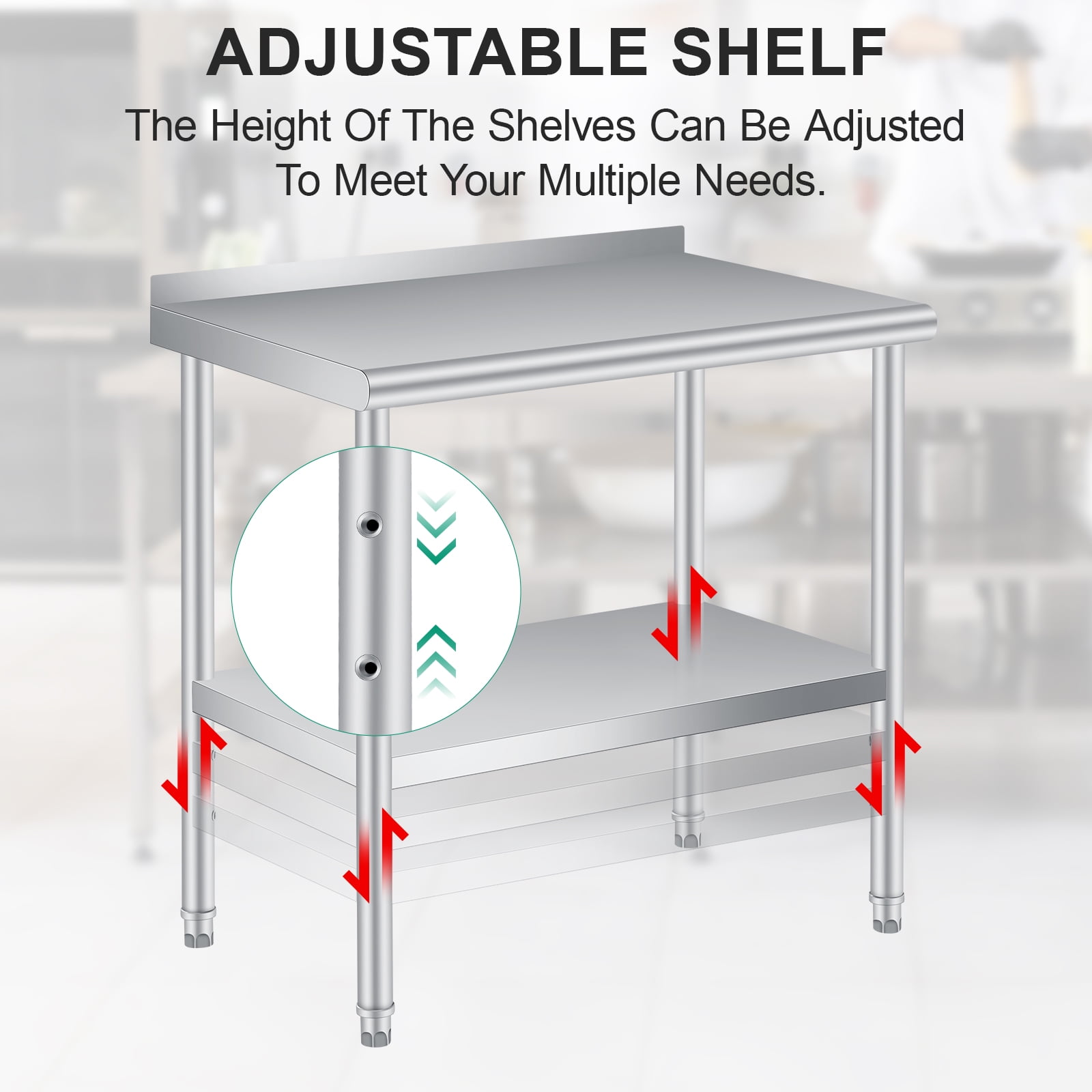 Stainless Steel Prep Table with Backsplash - Adjustable Undershelf - Commercial Kitchen Worktable for Restaurant, Home, Outdoor - Size 30x24 Inch