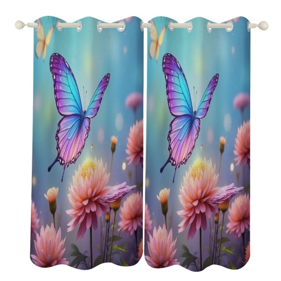 Butterfly on Pink Flowers Window Blackout Curtain 3d Printed Blackout Curtain Bedroom Living Room Hotel Window 2 Panel Shade