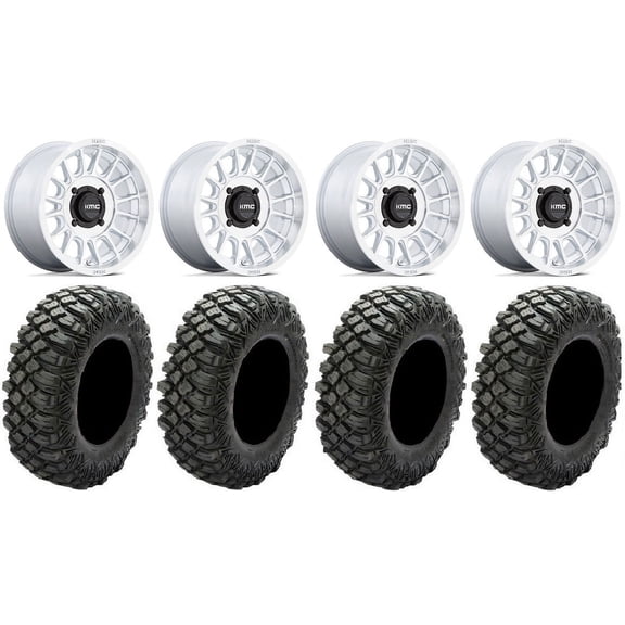 KMC Impact 15" Wheels Machined 35" Crawler XG Tires Kawasaki Mule Pro FXT