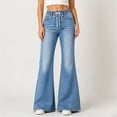 thumbnail image 5 of Vivianyo HD Women's Elastic Waist Drawstring Flare Jeans with Pockets, High Waist Denim Pants For Women, Long Flared Pull on Denim Trousers for Shopping Trips and Casual Outings, Sizes S-2XL, 5 of 8