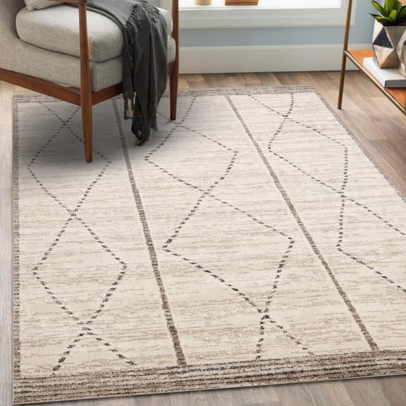Luxe Weavers Argyle Diamond Pattern Ivory 5x7 Area Rug, Farmhouse Carpet
