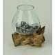 thumbnail image 4 of Zeckos Clear Vidrio fundido sobre base de madera flotante de teca Tazón decorativo Florero Terrario Maceta Zeckos 23645, 4 of 4