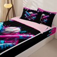 thumbnail image 3 of Castle Fairy Sport Baseball Bat Zipper Full Size Comforter Sets with Fitted Sheet and 2 Pillowcases, Ice Cream Drip Splash Zipper Bedding Set, Black Pink Blue,4pcs,Pink Reversible, 3 of 6