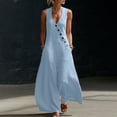 thumbnail image 2 of QATAINLAV Womens Flowy Wide Leg Linen Jumpsuits Summer Sleeveless V Neck Rompers One Piece Pants Beach Outfits with Pockets Blue XXXL, 2 of 9