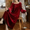 thumbnail image 4 of Defitshape Women's Warm Long Sleeve Nightgown Tea Length NightdressVelvet Sleep Dress Vintage Lace Pleated Burgundy Medium, 4 of 5