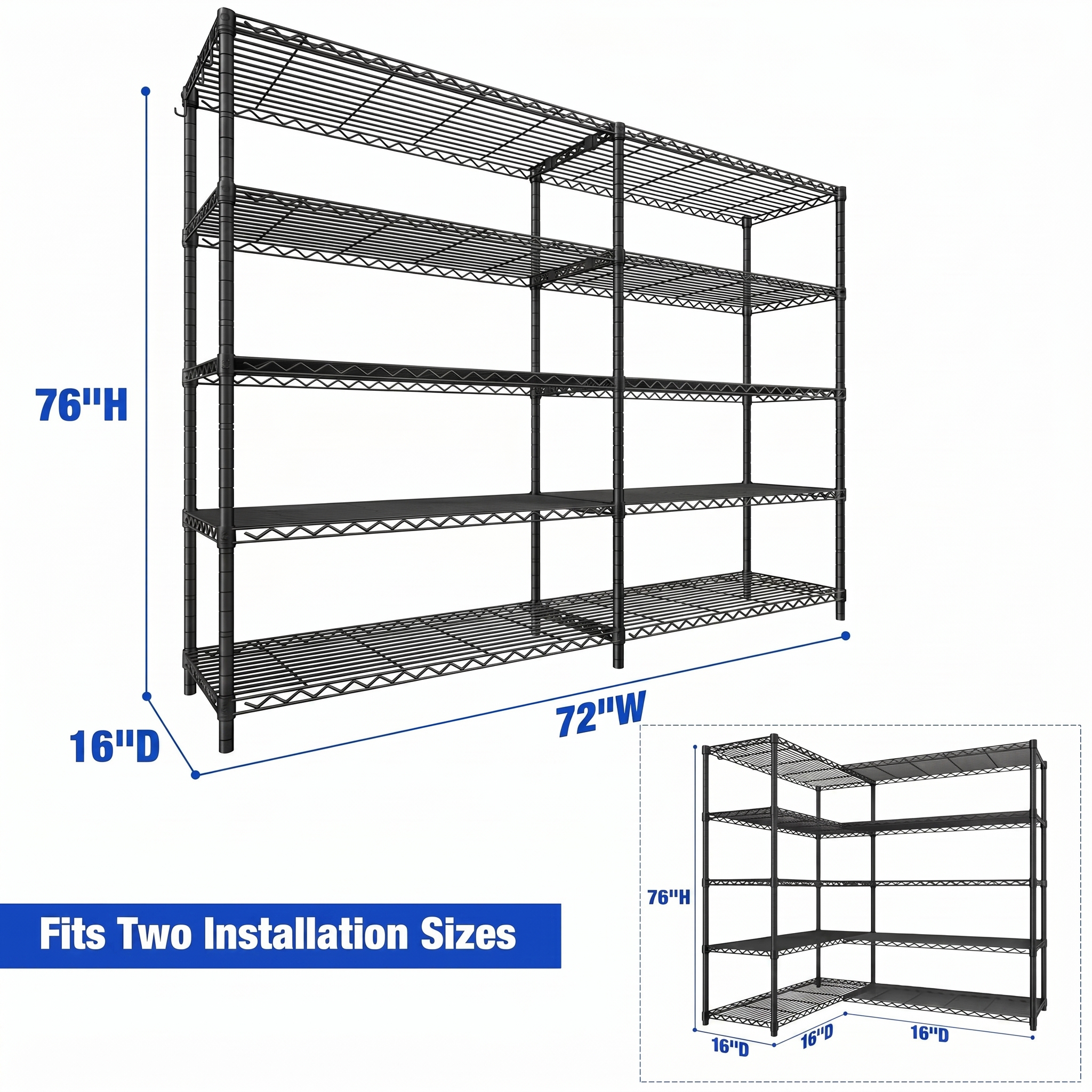 TrumanPick 72"W 5-Tier Wire Shelving Unit, 76"H, Black photo 8