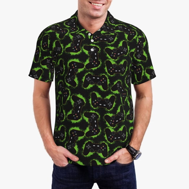 Balery Cool Gamepad Camisa Polo de Hombre con Estampado, de Manga Corta y Tejido Medio, Camisa Tipo Golf Polo-X-Large