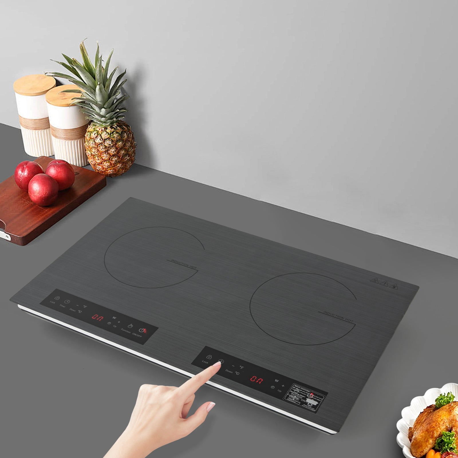 60*36*8cm Tabletop Black&Grey Electric Hot Plate Portable Induction Cooktop Countertop with Long Power Cord