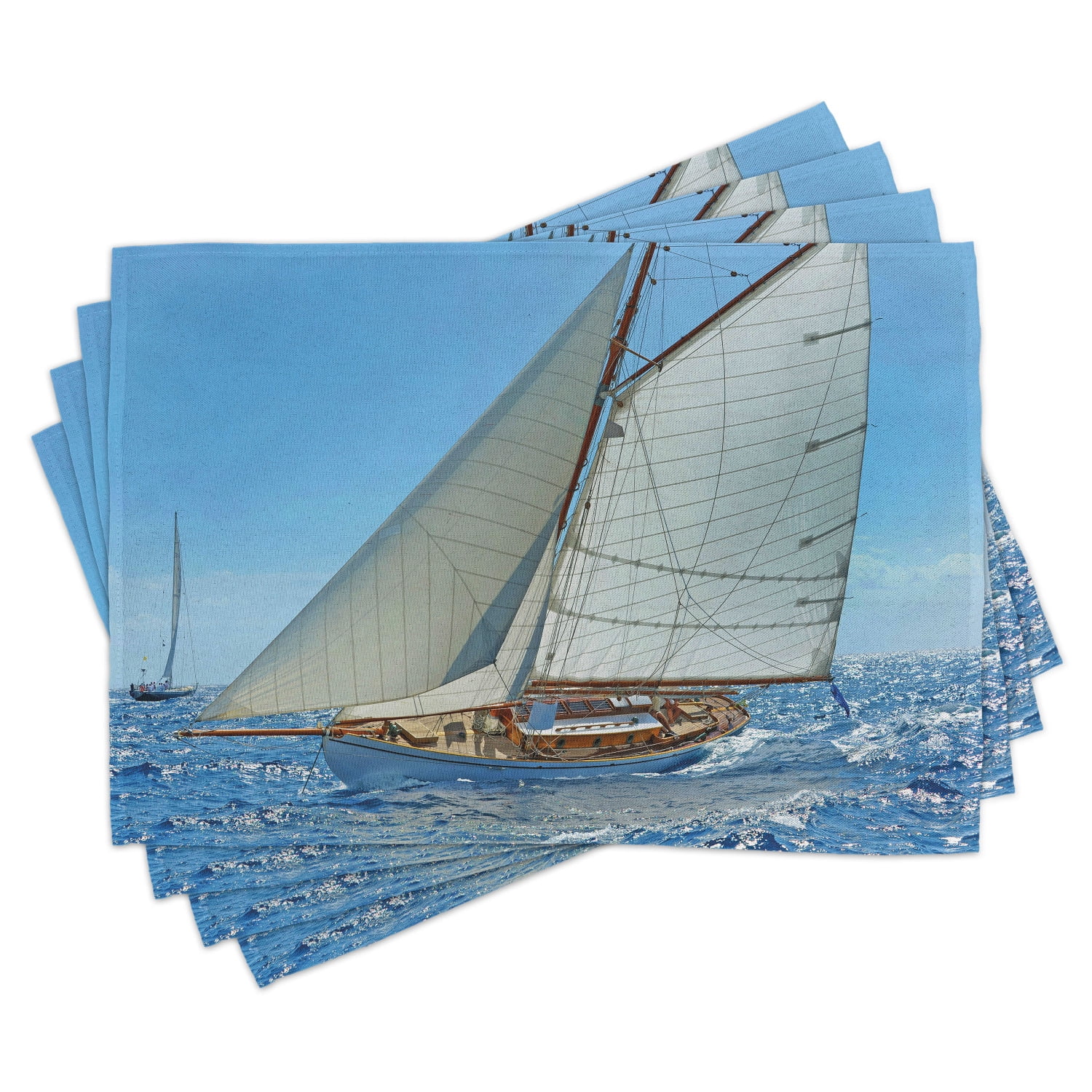 Nautical Placemats Set of 4 Sailboat on the Sea Regatta Race Yacht and