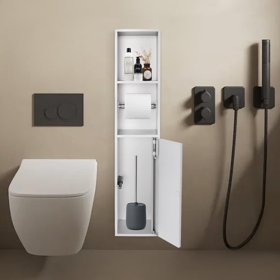 Recessed Toilet Paper Holder 5.98x4.92x32.3in Silver 304 Stainless Steel Built-In Bathroom Cabinet with 3 Tiers