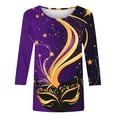 thumbnail image 5 of TIMIFIS Hauts de Mardi Gras pour Femmes Grande Taille, Chemises à Manches 3/4 Décontractées Col Rond Imprimé Carnaval T-Shirts de Vacances, 5 of 5