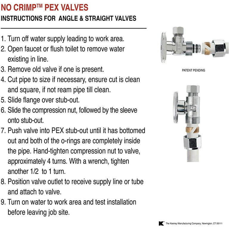 Keeney PP2886EZ Quarter Turn No Crimp PEX Angle Valve, 1/2